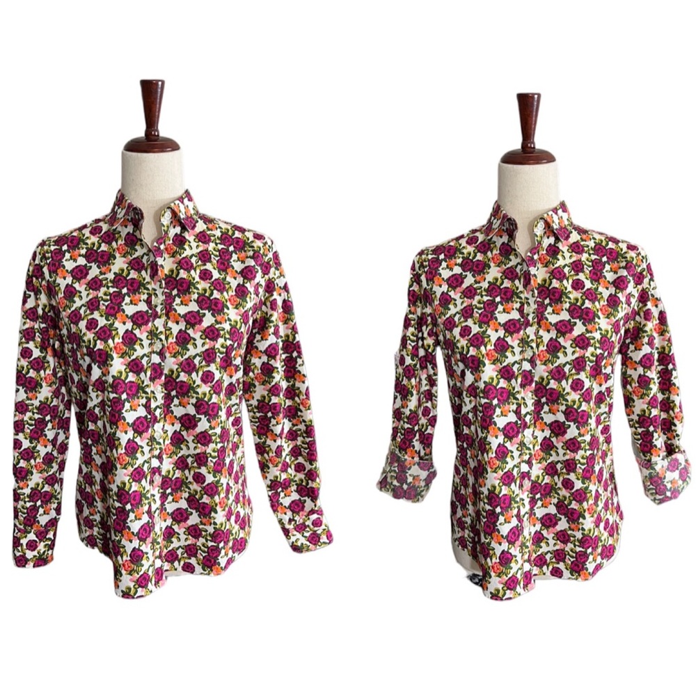 Lands End 100% Supima Cotton No Iron Beautiful Floral Print Buttoned Down Top